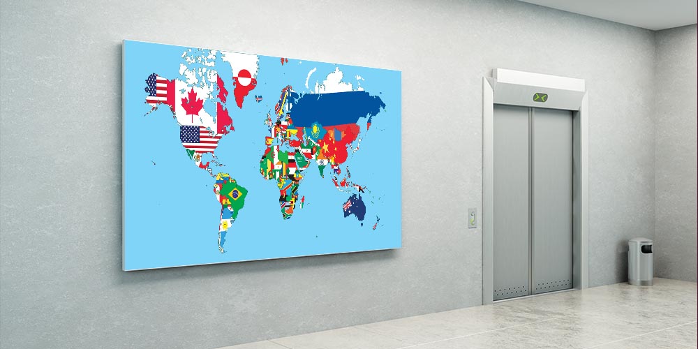 Ülke Bayrakları Dünya Haritası Duvar Dekoru F-114