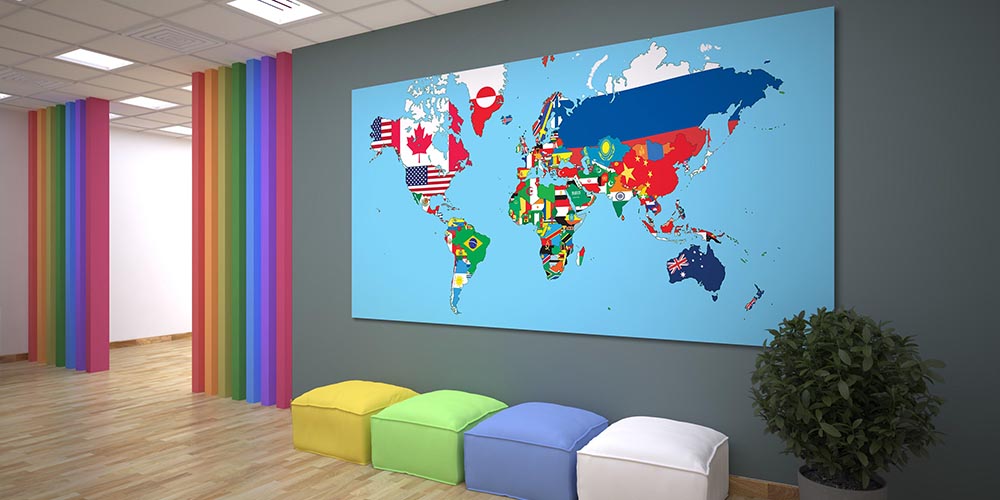 Ülke Bayrakları Dünya Haritası Duvar Dekoru F-114