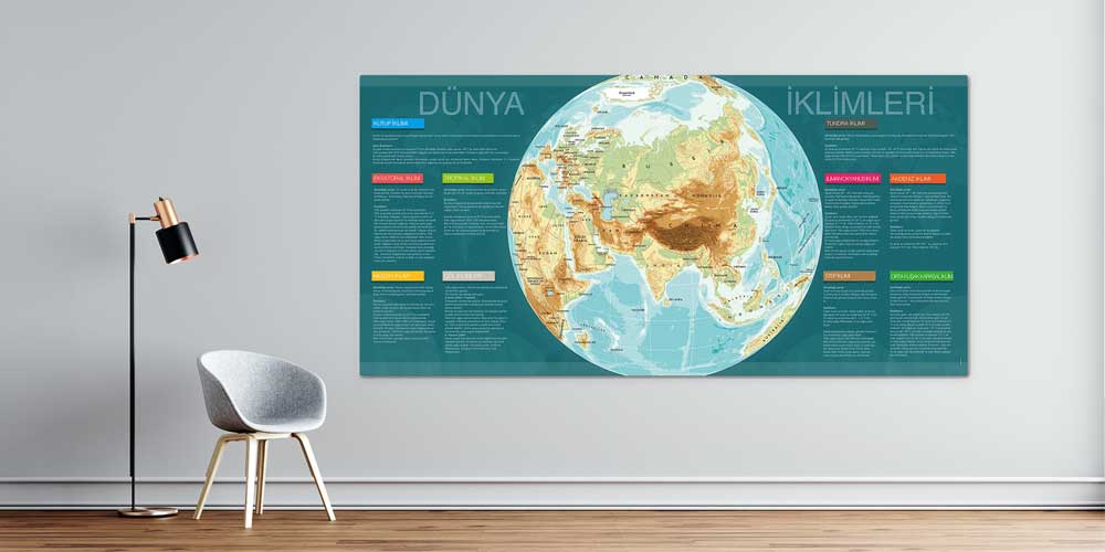 Dünya Coğrafyası ve İklimleri Eğitici Duvar Dekoru - Coğrafya Sınıfı F-121