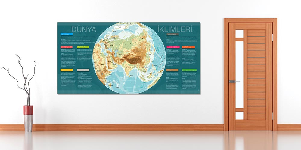 Dünya Coğrafyası ve İklimleri Eğitici Duvar Dekoru - Coğrafya Sınıfı F-121