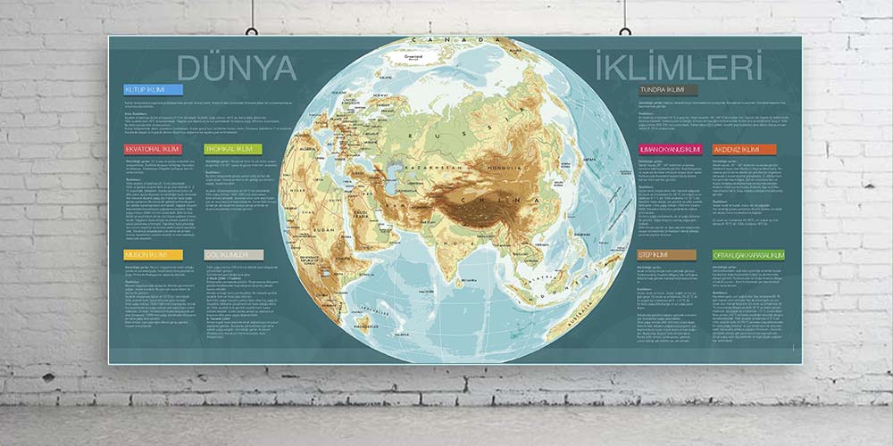 Dünya Coğrafyası ve İklimleri Eğitici Duvar Dekoru - Coğrafya Sınıfı F-121