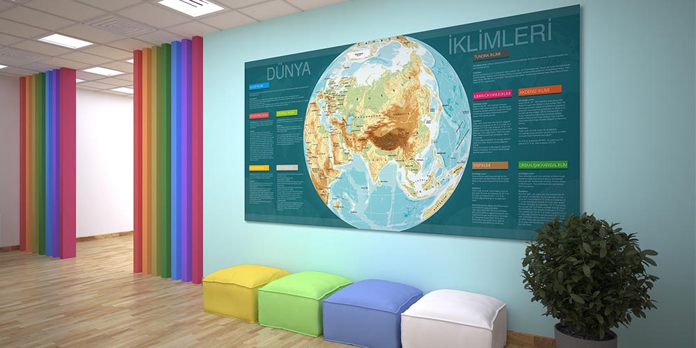 Dünya Coğrafyası ve İklimleri Eğitici Duvar Dekoru - Coğrafya Sınıfı F-121