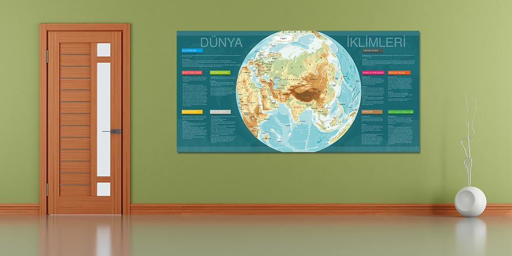 Dünya Coğrafyası ve İklimleri Eğitici Duvar Dekoru - Coğrafya Sınıfı F-121