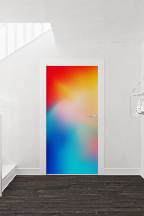 Canlı Renk Degrade Soyut Kapı Giydirme Tasarımı 9255