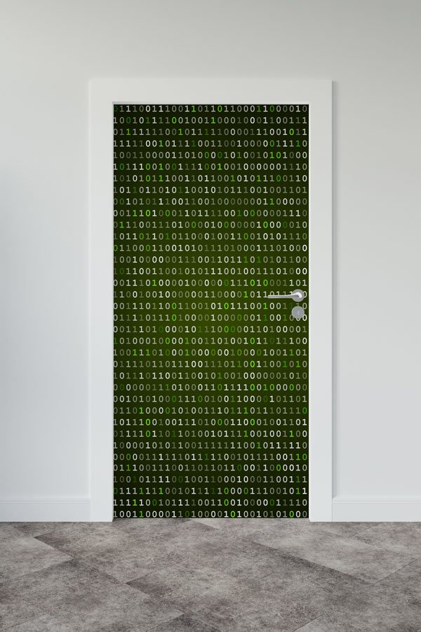 computer-class-door-decor-8884-00 Binary Kod Desenli Kapı Giydirme - BT Sınıfı & Siber Güvenlik Teması 8884