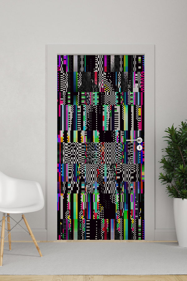 Dijital Bozulma (Glitch) Efektli Kapı Giydirme - Gamer Odası & Dijital Sanat Temalı 8895