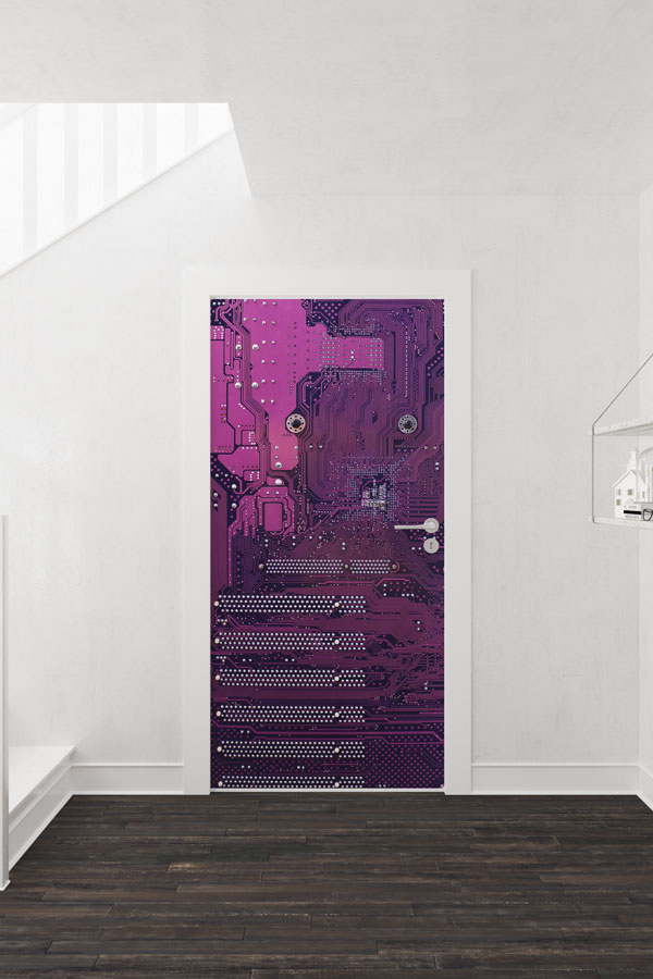 Mor Devre Kartı Desenli Kapı Giydirme - BT Sınıfı & Teknoloji Alanları 8892