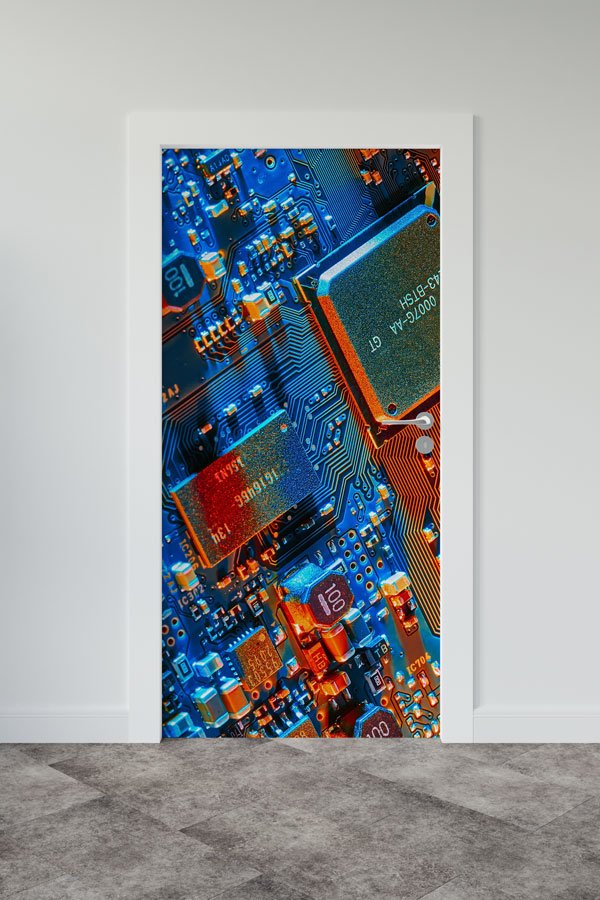 computer-class-door-design-8893-00 Yüksek Teknoloji Devre Kartı Kapı Giydirme - BT Sınıfı & Mühendislik Odası 8893