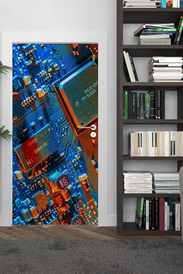 computer-class-door-design-8893-02 Yüksek Teknoloji Devre Kartı Kapı Giydirme - BT Sınıfı & Mühendislik Odası 8893