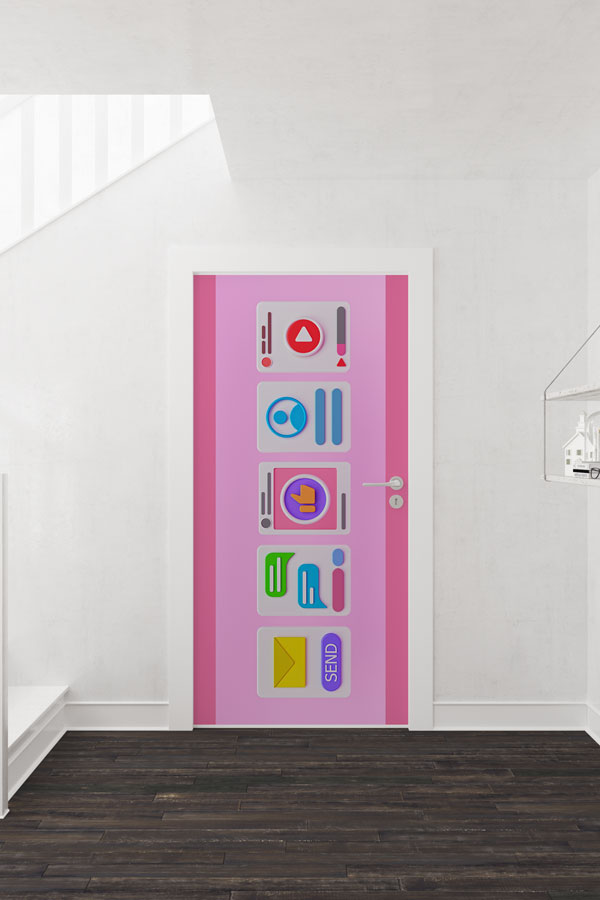 computer-class-door-design-8902-01 Dijital İkonlar ve Uygulamalar Kapı Giydirme - Çocuk & Teknoloji Odası 8902