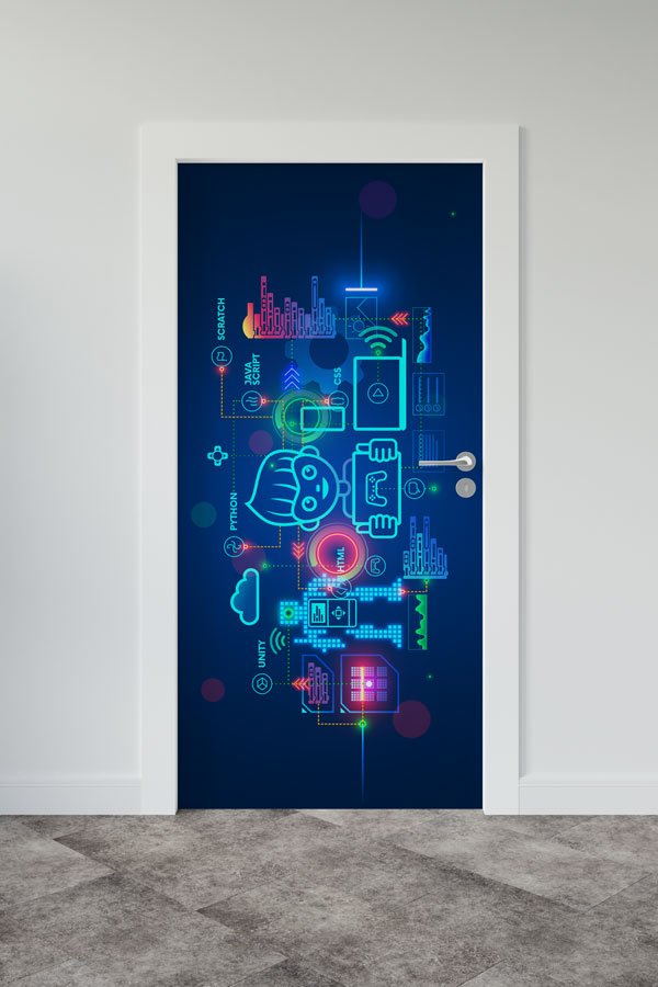 computer-class-door-design-9292-00 Dijital Beyin ve Veri Akışı Kapı Giydirme - Siber Güvenlik & Bilişim Sınıfı 9292