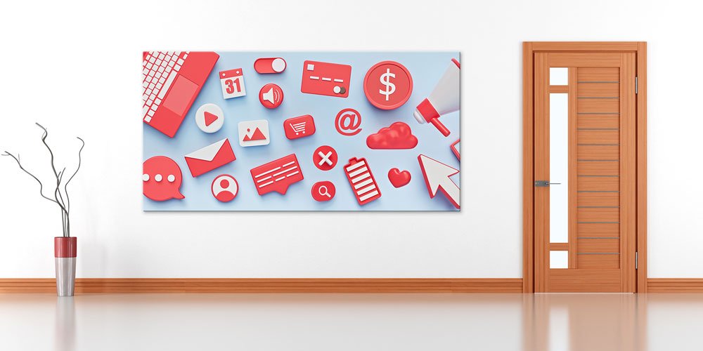 Dijital İletişim ve Sosyal Medya Sembolleri Temalı Büyük Ebat Duvar Dekoru 7805