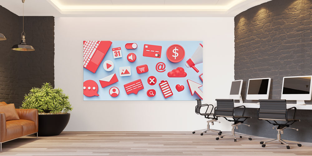 Dijital İletişim ve Sosyal Medya Sembolleri Temalı Büyük Ebat Duvar Dekoru 7805