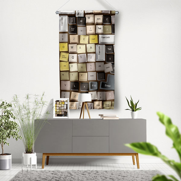 Klavye Tuşları Temalı Duvar Flaması - BT Sınıfı & Gamer Odası Dekoru 8015