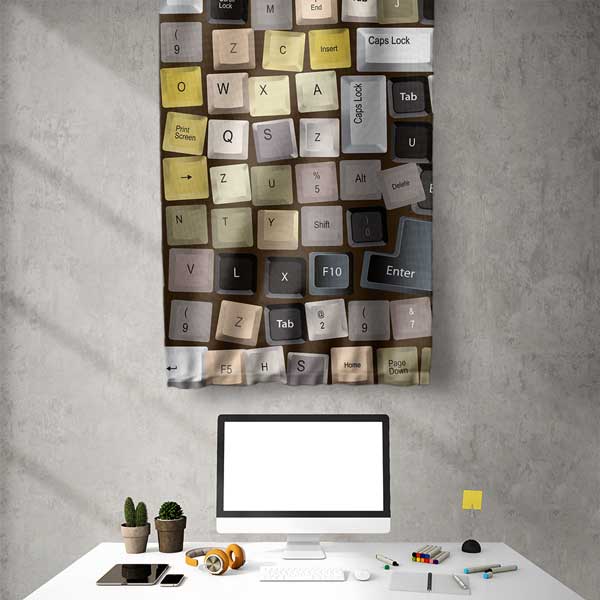Klavye Tuşları Temalı Duvar Flaması - BT Sınıfı & Gamer Odası Dekoru 8015