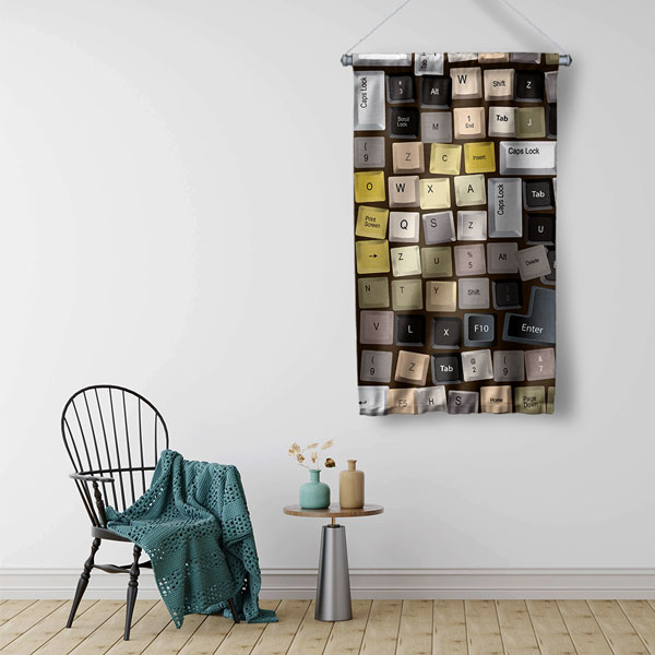 Klavye Tuşları Temalı Duvar Flaması - BT Sınıfı & Gamer Odası Dekoru 8015