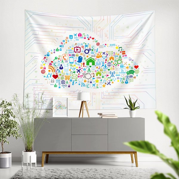 Bulut Bilişim ve IoT Temalı Duvar Örtüsü - Bilişim Sınıfı & Teknoloji Alanları 8273