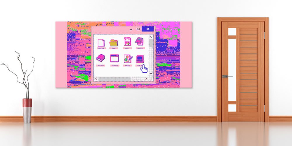 Retro Bilgisayar Arayüzü Temalı Renkli Dijital Sanat Büyük Ebat Duvar Dekoru 7789