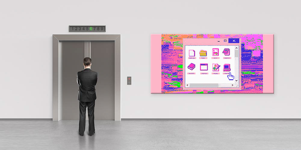 Retro Bilgisayar Arayüzü Temalı Renkli Dijital Sanat Büyük Ebat Duvar Dekoru 7789