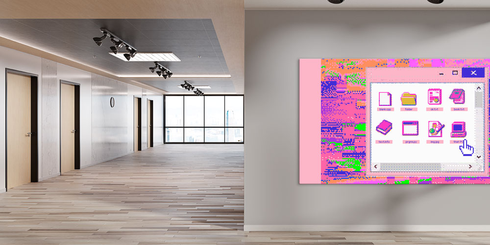 Retro Bilgisayar Arayüzü Temalı Renkli Dijital Sanat Büyük Ebat Duvar Dekoru 7789