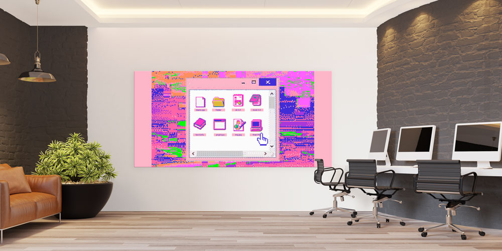 Retro Bilgisayar Arayüzü Temalı Renkli Dijital Sanat Büyük Ebat Duvar Dekoru 7789
