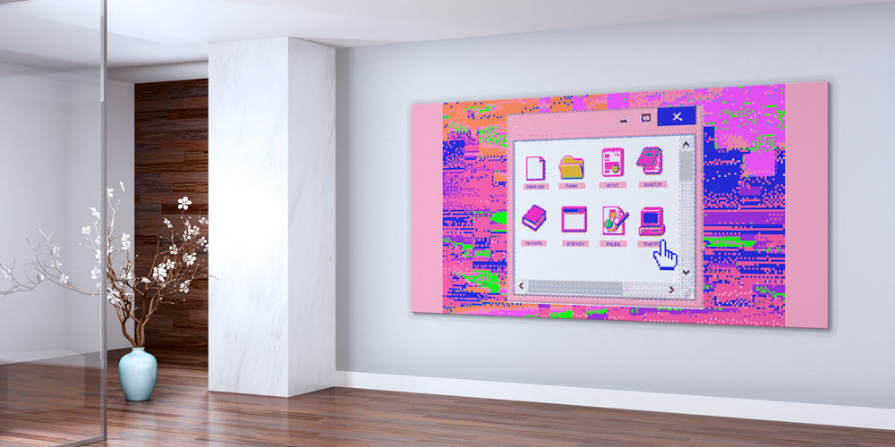 Retro Bilgisayar Arayüzü Temalı Renkli Dijital Sanat Büyük Ebat Duvar Dekoru 7789