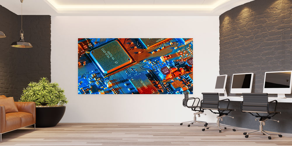 Mikroçip ve Devre Kartı Detaylı Teknoloji Temalı Büyük Ebat Duvar Dekoru – 7790-DK