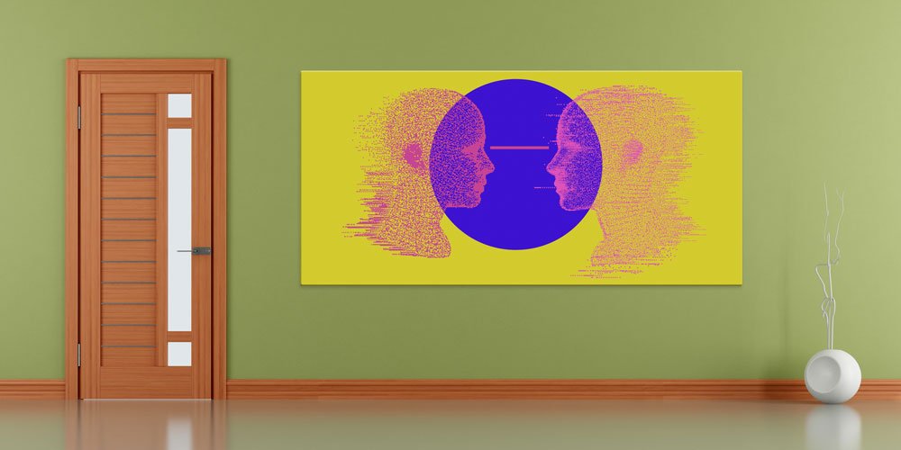 Yapay Zeka ve Dijital İletişim Temalı Yüz Siluetli Büyük Ebat Duvar Dekoru 7794