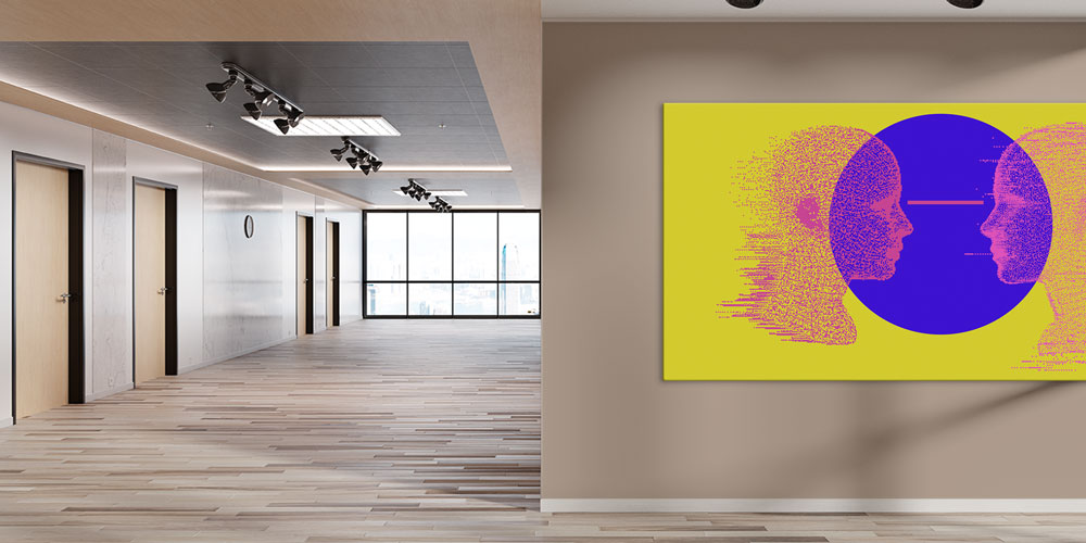 Yapay Zeka ve Dijital İletişim Temalı Yüz Siluetli Büyük Ebat Duvar Dekoru – 7794-DK