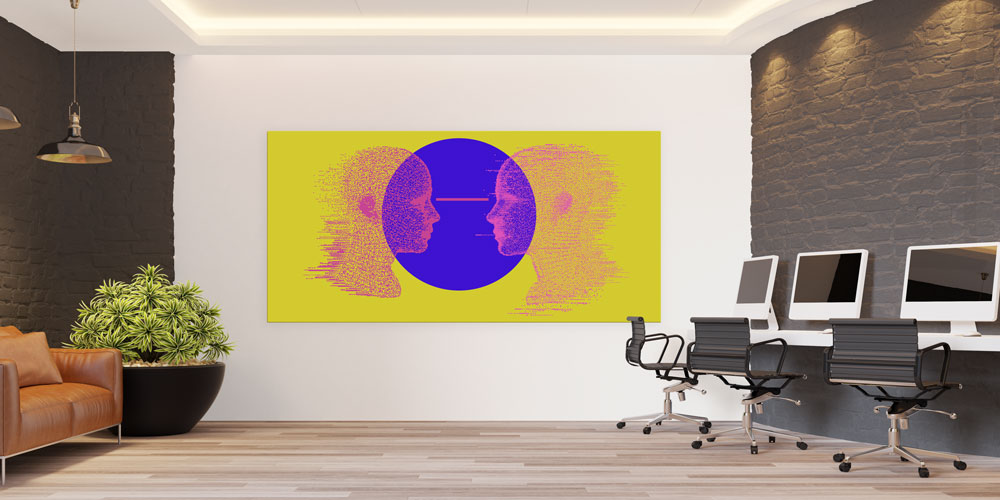 Yapay Zeka ve Dijital İletişim Temalı Yüz Siluetli Büyük Ebat Duvar Dekoru – 7794-DK