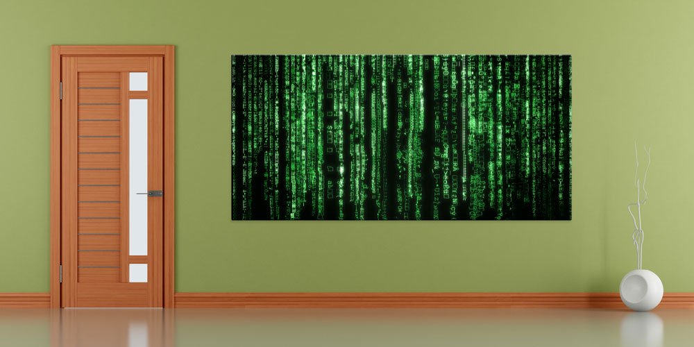 Matrix Kod Efektli Yeşil Işıklı Büyük Ebat Duvar Dekoru 7796