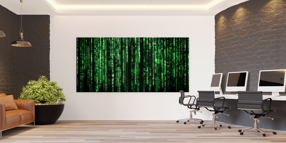 Matrix Kod Efektli Yeşil Işıklı Büyük Ebat Duvar Dekoru – 7796-DK