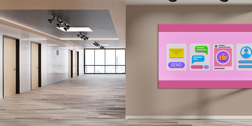 Sosyal Medya ve Dijital İletişim Temalı Pembe Renkli Büyük Ebat Duvar Dekoru 7801