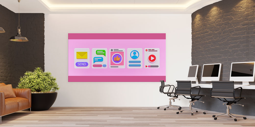 Sosyal Medya ve Dijital İletişim Temalı Pembe Renkli Büyük Ebat Duvar Dekoru 7801