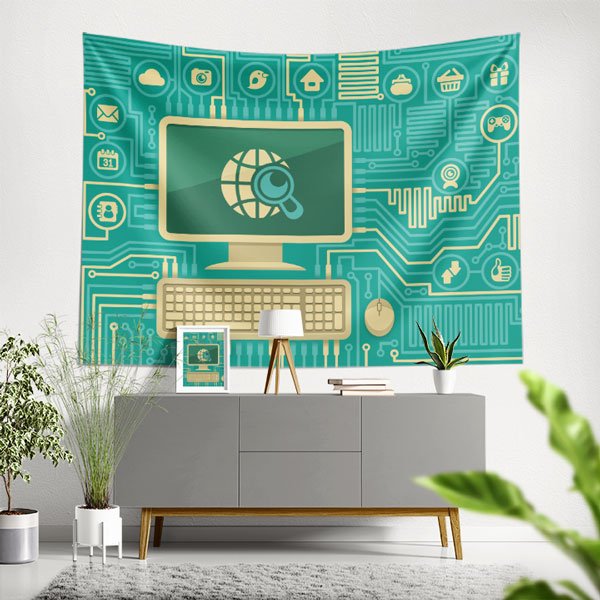 Bilgisayar ve Devre Kartı Temalı Duvar Örtüsü - BT Sınıfı & Teknoloji Odası 8271