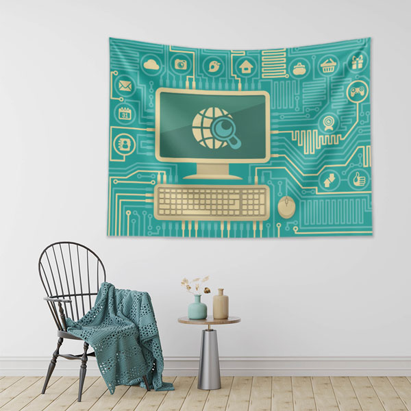 Bilgisayar ve Devre Kartı Temalı Duvar Örtüsü - BT Sınıfı & Teknoloji Odası 8271