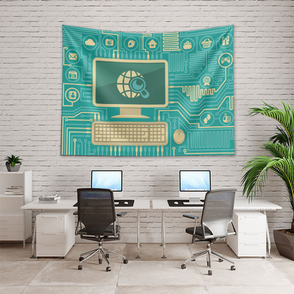 Bilgisayar ve Devre Kartı Temalı Duvar Örtüsü - BT Sınıfı & Teknoloji Odası 8271