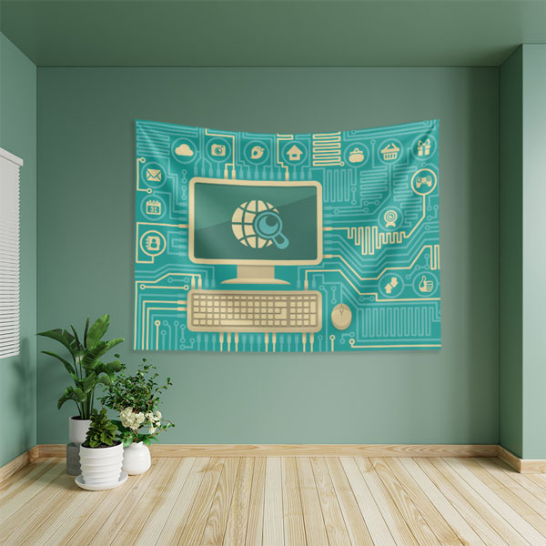 Bilgisayar ve Devre Kartı Temalı Duvar Örtüsü - BT Sınıfı & Teknoloji Odası 8271