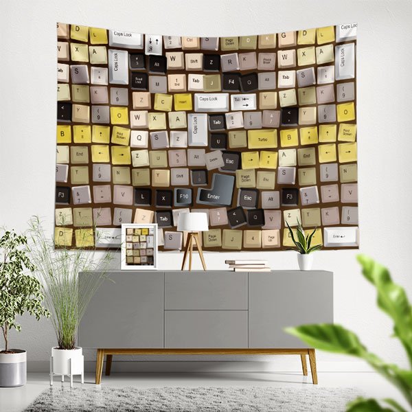 Klavye Tuşları Desenli Duvar Örtüsü - BT Sınıfı & Gamer Odası Dekoru 8270