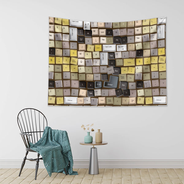 Klavye Tuşları Desenli Duvar Örtüsü - BT Sınıfı & Gamer Odası Dekoru 8270