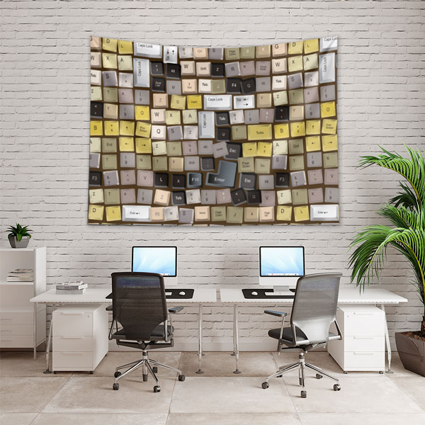 Klavye Tuşları Desenli Duvar Örtüsü - BT Sınıfı & Gamer Odası Dekoru 8270