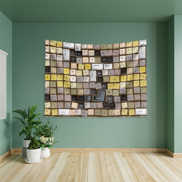 Klavye Tuşları Desenli Duvar Örtüsü - BT Sınıfı & Gamer Odası Dekoru 8270