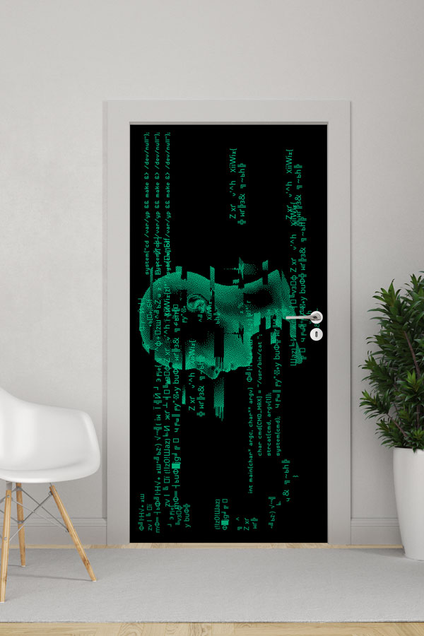 Dijital İnsan Başı ve Kod Akışı Kapı Giydirme - Siber Güvenlik & Kodlama Temalı 8900