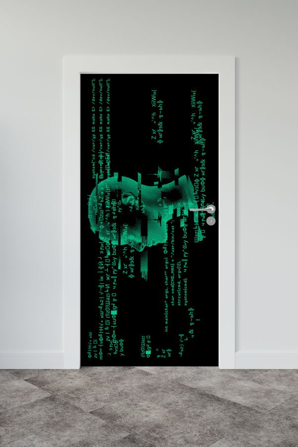computer-classroom-door-design-8900-00 Dijital İnsan Başı ve Kod Akışı Kapı Giydirme - Siber Güvenlik & Kodlama Temalı 8900