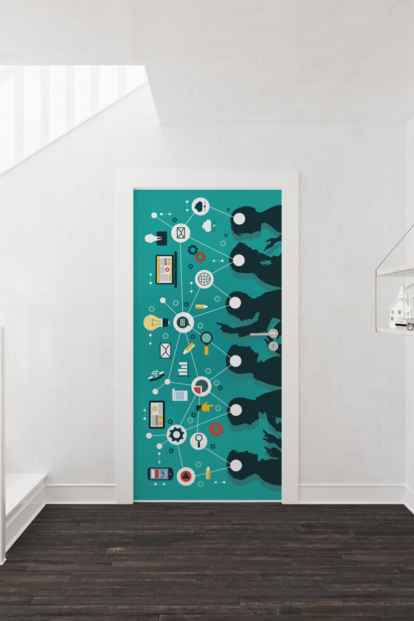 computer-room-door-print-8885-01 İletişim ve İşbirliği Temalı Kapı Giydirme - Dijital Pazarlama & BT Sınıfı 8885