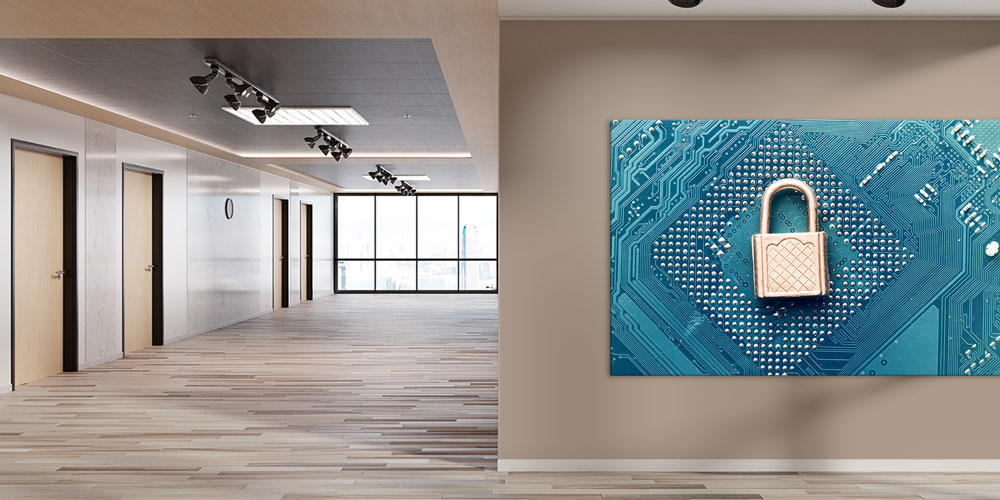 Siber Güvenlik ve Veri Koruma Temalı Kilitli Devre Kartı Büyük Ebat Duvar Dekoru 7791