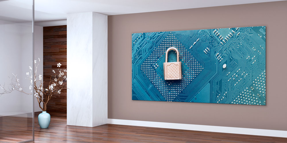 Siber Güvenlik ve Veri Koruma Temalı Kilitli Devre Kartı Büyük Ebat Duvar Dekoru 7791
