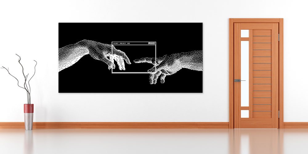 Dijital Dokunuş ve Yaratım Temalı Siyah Beyaz Büyük Ebat Duvar Dekoru 7795