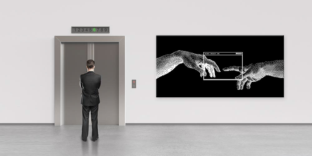 Dijital Dokunuş ve Yaratım Temalı Siyah Beyaz Büyük Ebat Duvar Dekoru 7795