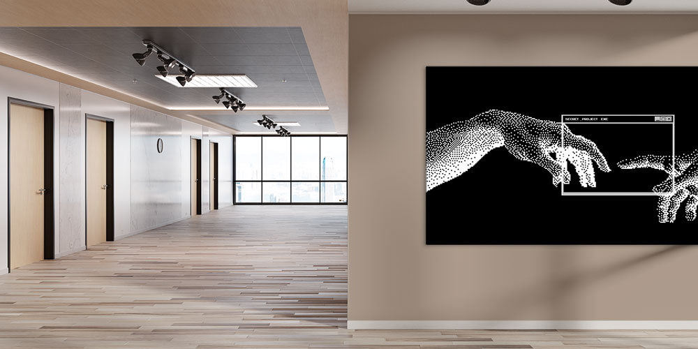 Dijital Dokunuş ve Yaratım Temalı Siyah Beyaz Büyük Ebat Duvar Dekoru 7795